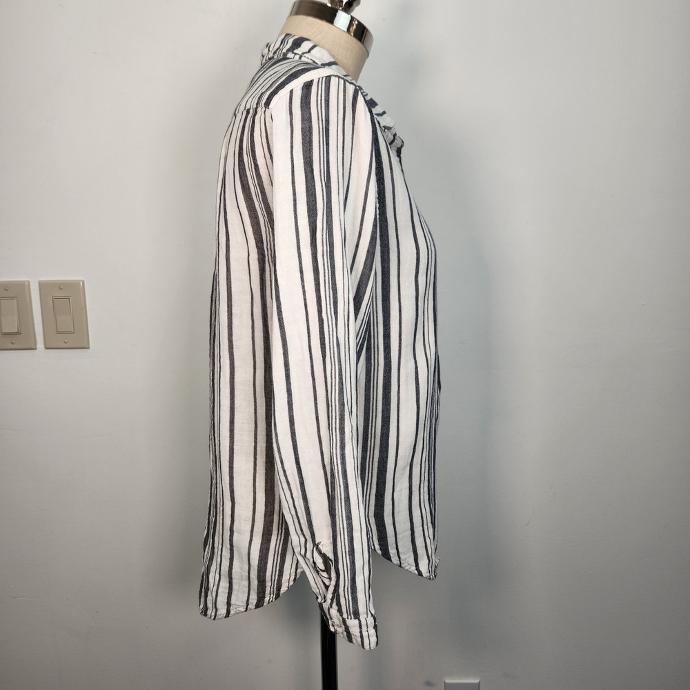 Dylan Striped V Neck Popover Top S Black White Casual Cotton‎ Double Layer Gauze - Picture 4 of 11